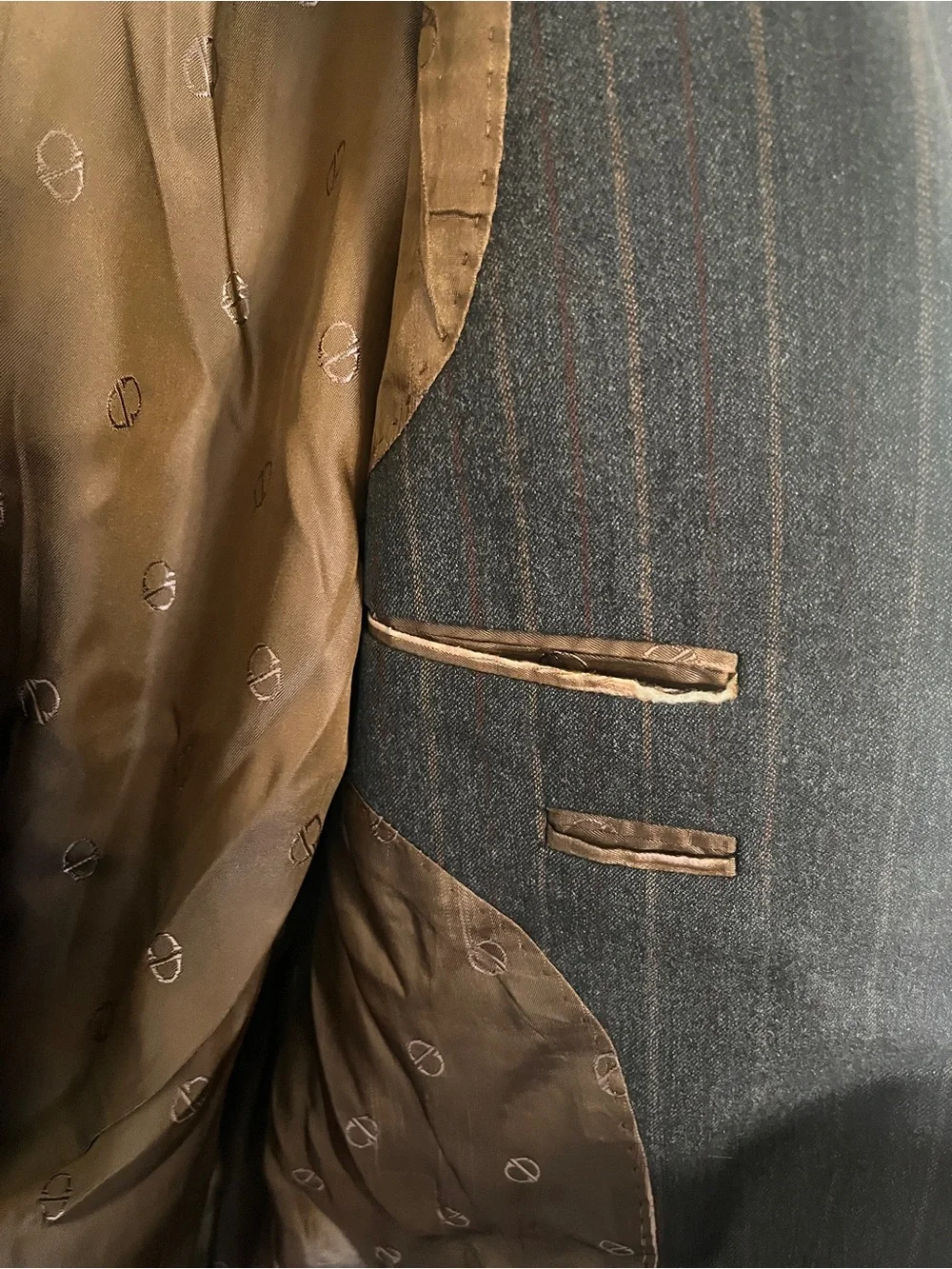Dior Vintage Men's Brown Pinstripe Suit Jacket, Lined. Excellent Condition